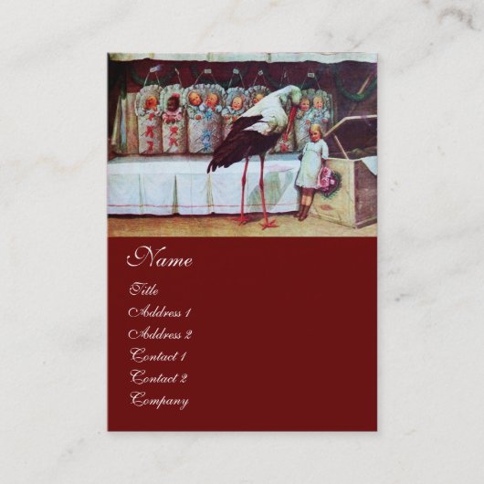 Carte De Visite BABY SHOWER STORK rouge (Devant)