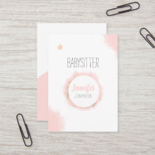 Carte De Visite Baby-sitter Minimaliste Aquarelle Rose Blanc