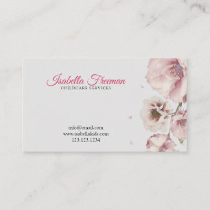 Carte De Visite Baby-sitting moderne rose fille Aquarelle Floral B