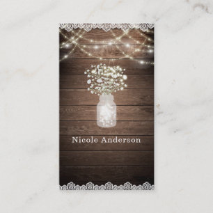 Carte De Visite Baby's Breath & Lumières Élégant Mariage Rustique