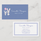 Carte De Visite Babysitter, Childcare, garde, lapin mignon de (Devant / Derrière)