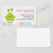 Carte De Visite Babysitter Cute Green Monster Alien Business Card (Devant / Derrière)