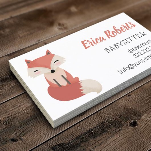Carte De Visite Babysitter Cute Little Fox Babysitting Service