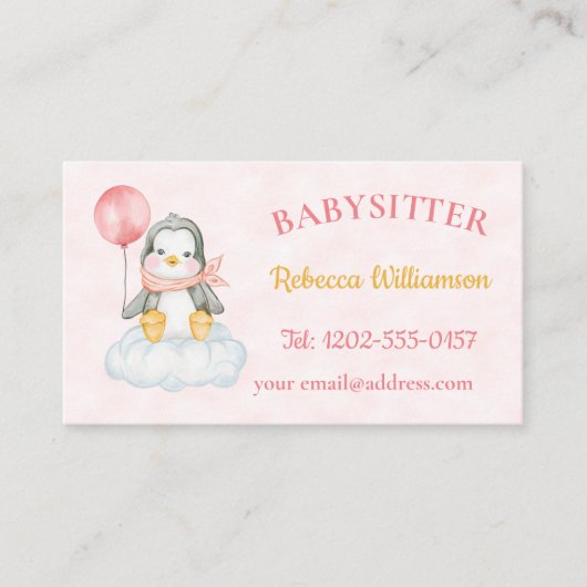 Carte De Visite Babysitter Cute Penguin (Devant)