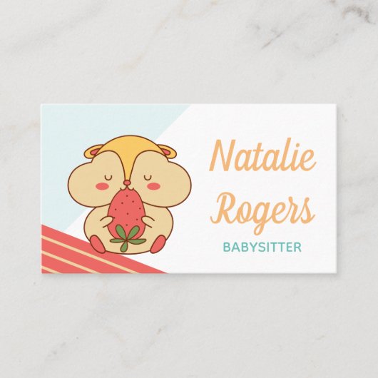 Carte De Visite Babysitter Nanny Cute Kawaii Hamster & fraise (Devant)