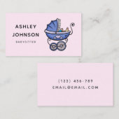 Carte De Visite Babysitter Nanny Soignante Mignonne poussette rose (Devant / Derrière)