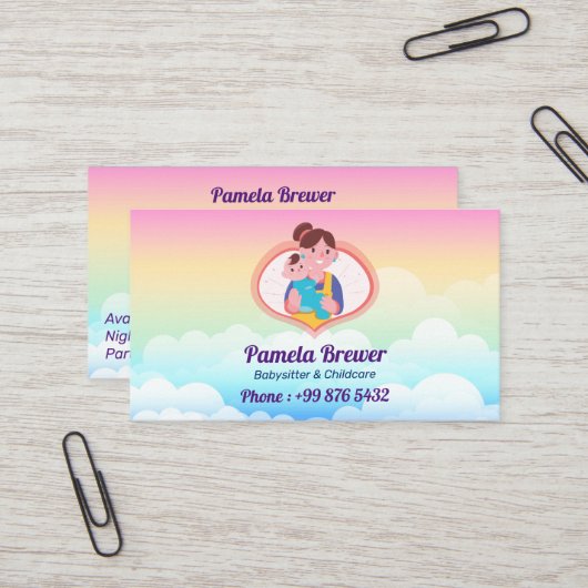 Carte De Visite Babysitter Professionnel | Cute arc-en-ciel (Devant/Arrière en situation)