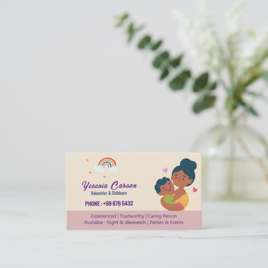 Carte De Visite Babysitter Professionnel | Cute arc-en-ciel (Debout devant)