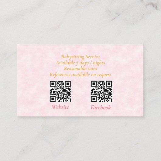 Carte De Visite Babysitter QR Code mignon Penguin rose (Dos)