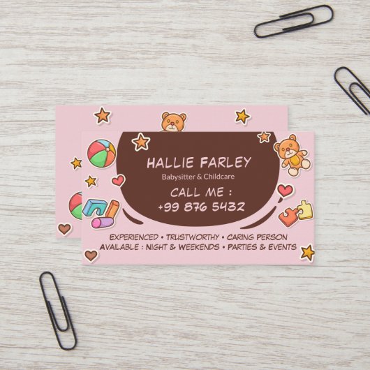 Carte De Visite Babysitter | stickers chocolat mignon (Devant/Arrière en situation)