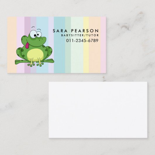 Carte De Visite Babysitter Tutor Garde d'enfants Cute Frog (Devant / Derrière)
