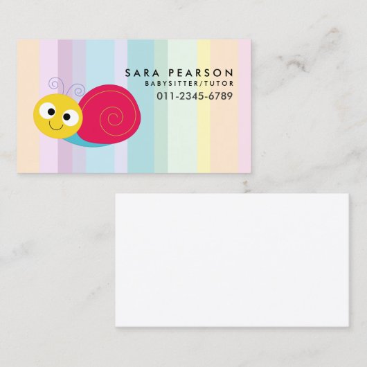 Carte De Visite Babysitter Tutor Garde d'enfants mignon escargot (Devant / Derrière)