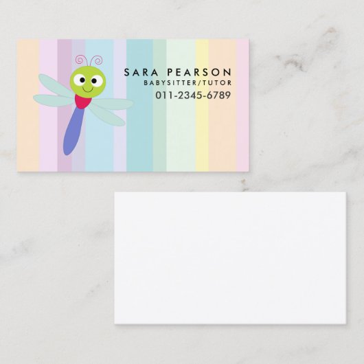 Carte De Visite Babysitter Tutor Garde d'enfants mignonne libellul (Devant / Derrière)