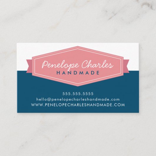 Carte De Visite BADGE MODERNE LOGO rétro corail rose bleu foncé (Devant)