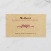 Carte De Visite Bagpipers pour la location de Piper (Dos)