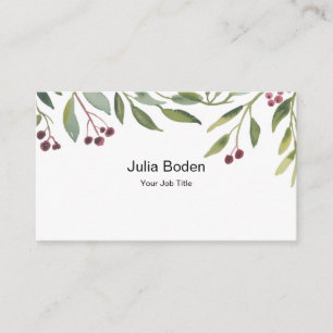 Carte De Visite Baies et Branches Aquarelle Élégante