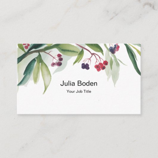 Carte De Visite Baies et Branches Aquarelle Rustique (Devant)