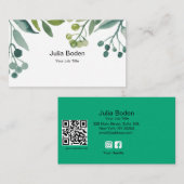 Carte De Visite Baies et Branches Feuillage Vert Aquarelle (Devant / Derrière)