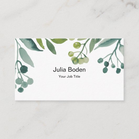 Carte De Visite Baies et Branches Feuillage Vert Aquarelle (Devant)