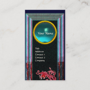 CARTE DE VISITE BAIES MAGIQUES  BLEU GEMME AQUAMARINE MONOGRAMME T