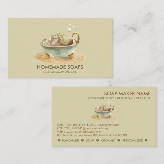 Carte De Visite Baignoire de savon bulle verte (Devant / Derrière)