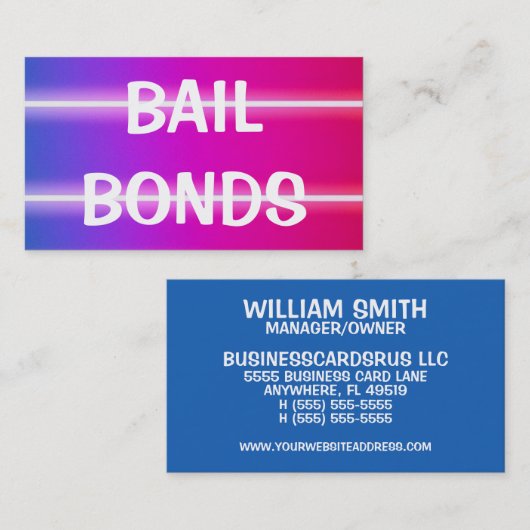 Carte De Visite Bail Bonds brillant coloré (Devant / Derrière)