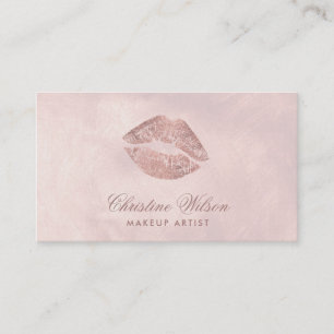 Carte De Visite Baiser en or rose sur aquarelle or rose