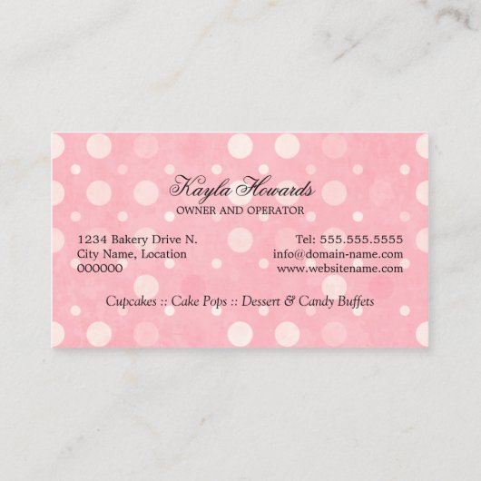 Carte De Visite Baker de petit gâteau (Dos)