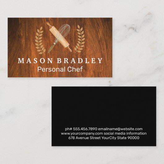 Carte De Visite Baker | Épingle à rouleaux de Whisk | Bois (Devant / Derrière)