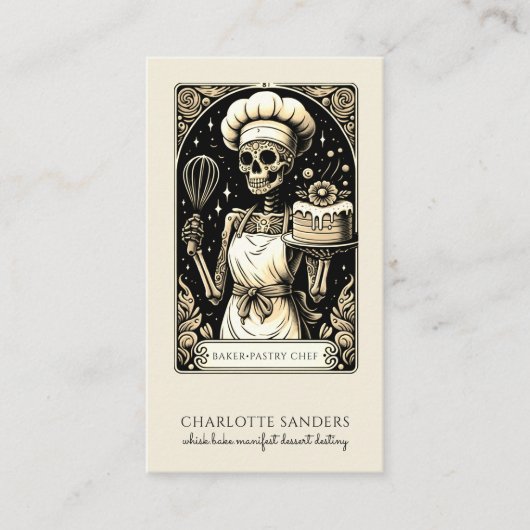Carte De Visite Baker Skeleton Sepia Tarot Aesthetic QR Code (Devant)