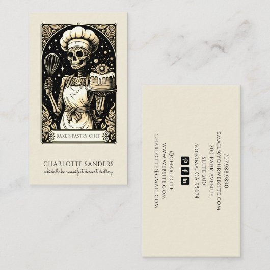 Carte De Visite Baker Skeleton Sepia Tarot esthétique (Devant / Derrière)