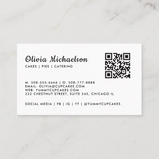 Carte De Visite Bakery Baker Cute Cupcake Pattern QR Code (Dos)
