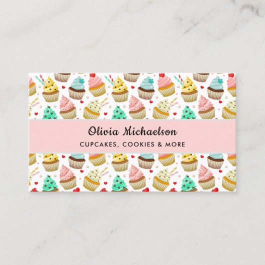 Carte De Visite Bakery Baker Cute Cupcake Pattern QR Code (Devant)