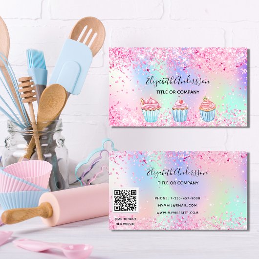 Carte De Visite Bakery blush pink purple glitter
