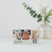 Carte De Visite Bakery/Chef/Catering 4-Photo QR Code Modern Script (Debout devant)