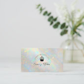 Carte De Visite Bakery Loyalty Card Holographic White Opal Cupcake (Debout devant)