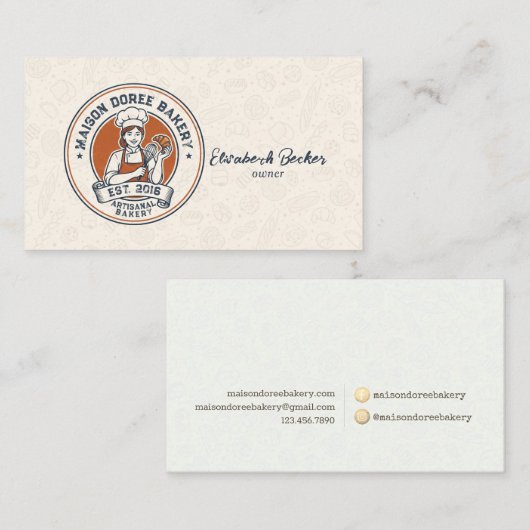 Carte De Visite Bakery Store Pastry Chef Dessert Sweets Cake Baker (Devant / Derrière)