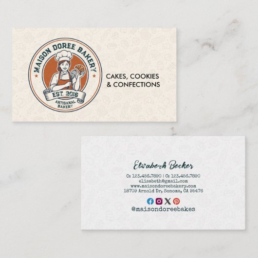 Carte De Visite Bakery Store Pastry Chef Dessert Sweets Cake Baker (Devant / Derrière)
