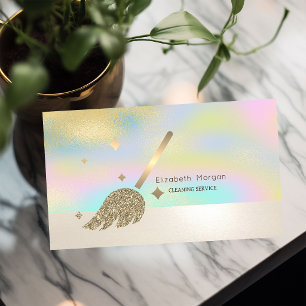 Carte De Visite Balai doré professionnel élégant holographique