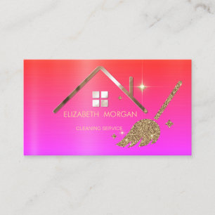 Carte De Visite Balai Pailleté Élégant Professionnel pour Maison