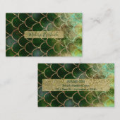 Carte De Visite Balances de poissons de sirène vert et or (Devant / Derrière)