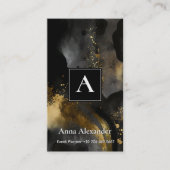 Carte De Visite Balayage Primordial | Design Abstrait Or Noir (Devant)