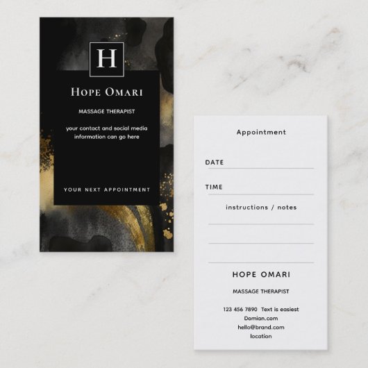 Carte De Visite Balayage Primordial | Design Abstrait Or Noir (Devant / Derrière)