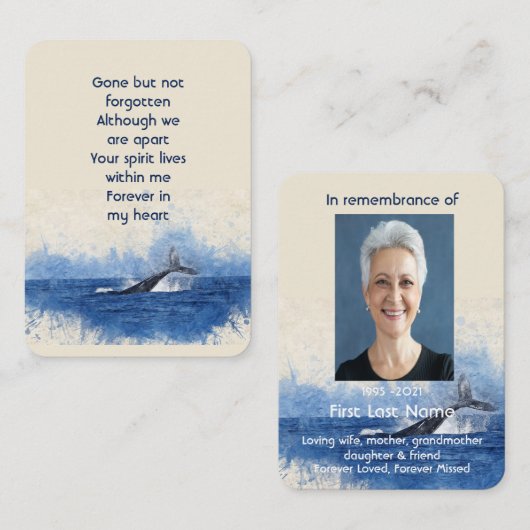 Carte De Visite Baleine côtière Ocean Sea Memorial Poche Keepsaké (Devant / Derrière)