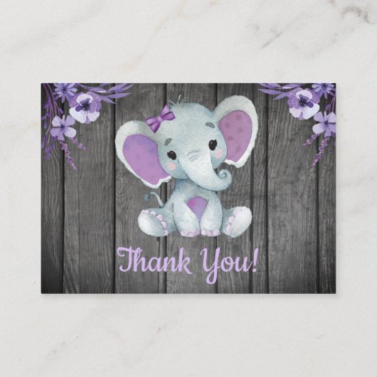 Carte De Visite Balises de petit Merci avec Eléphant de texte viol (Dos)