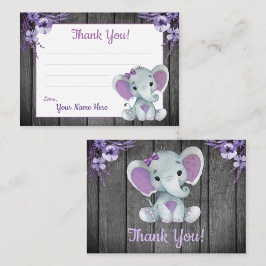 Carte De Visite Balises de petit Merci avec Eléphant de texte viol (Devant / Derrière)