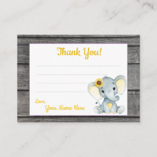 Carte De Visite Balises de petit Merci Texte Eléphant jaune