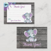 Carte De Visite Balises de petit Merci Texte Eléphant Violet Turqu (Devant / Derrière)