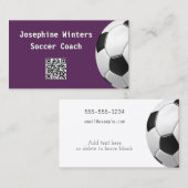Carte De Visite Balle de Football Violet QR Code Minimal Entraîneu (Devant / Derrière)