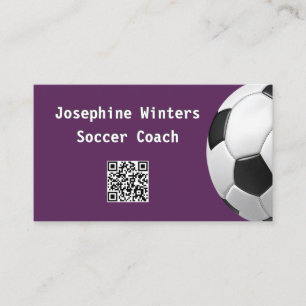 Carte De Visite Balle de Football Violet QR Code Minimal Entraîneu